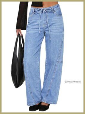 Sidefeel Wide Leg Low Rise Jeans Trendy Denim Pants